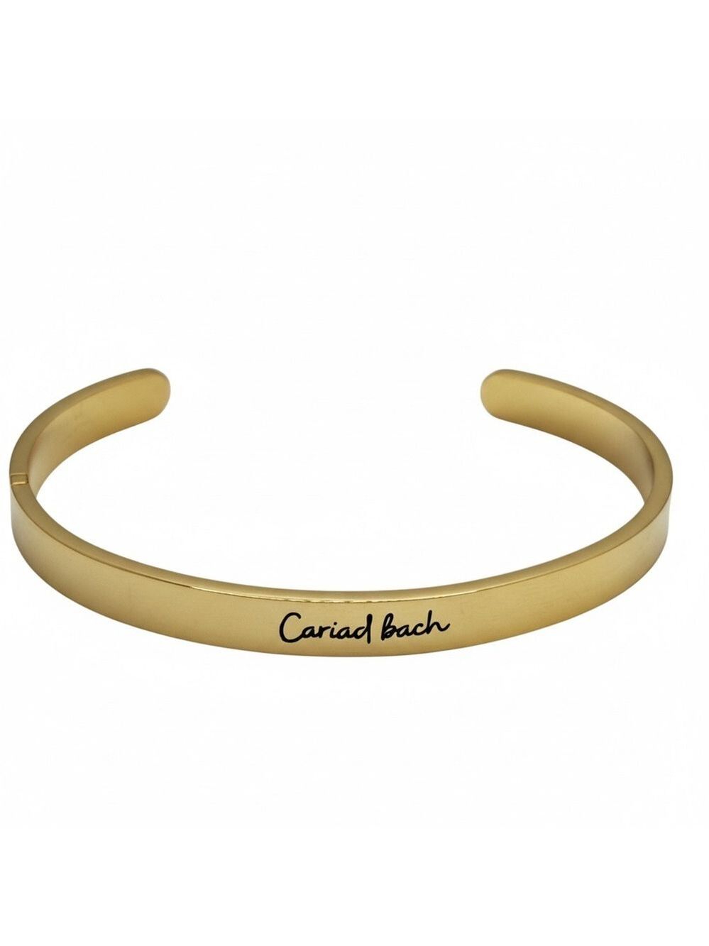 Gold Tone Cuff Bracelet Cariad Bach Engraved Bangle